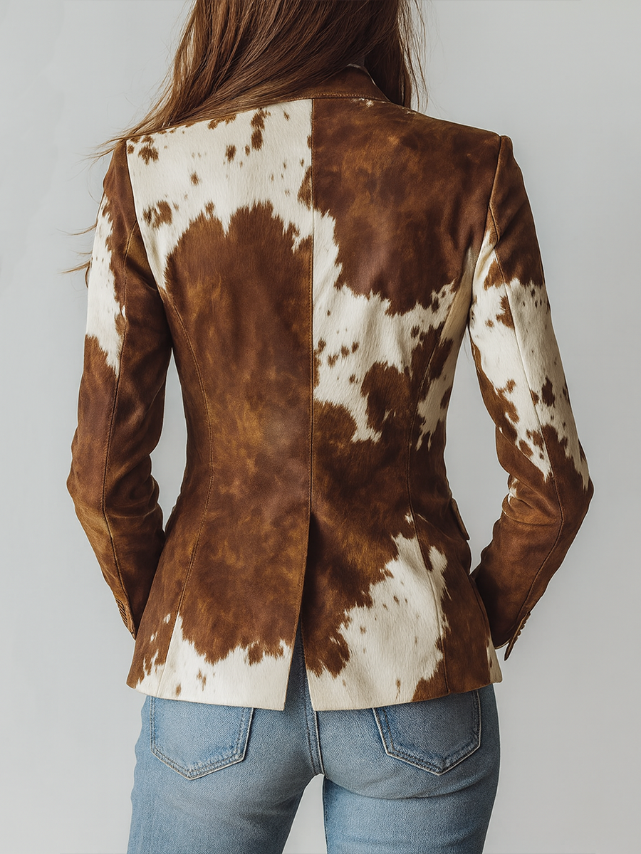 Delaney | Vintage Cow Print Eco-Friendly Blazer for Women