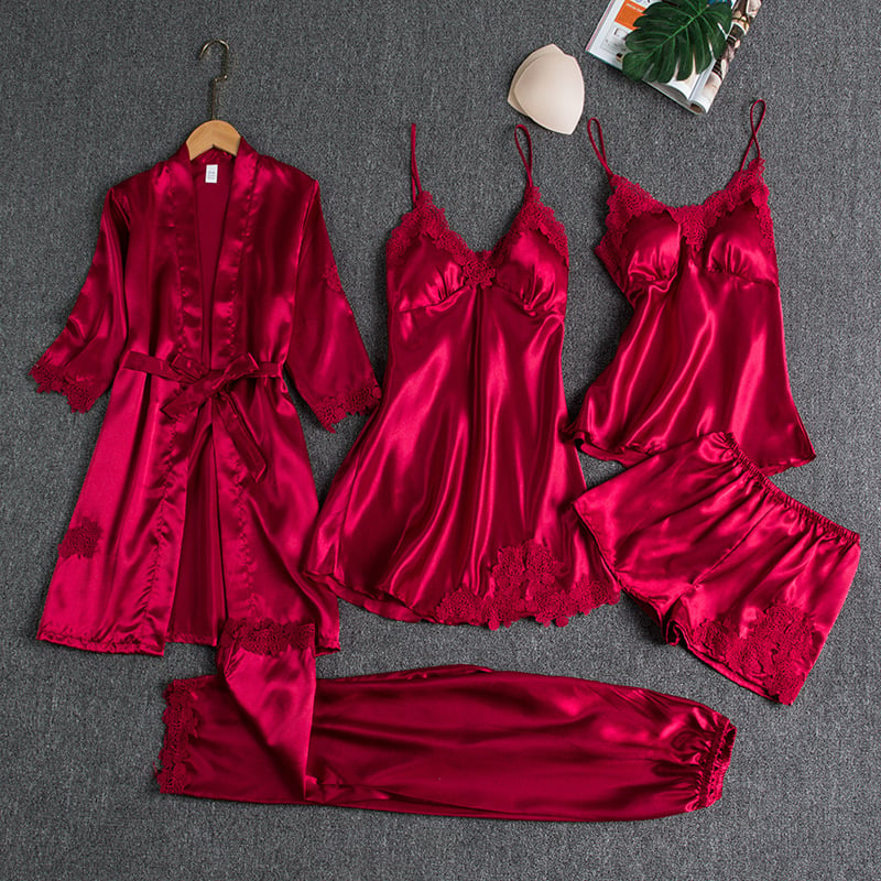 Rebecca | 5-Piece Silk Lace Nightwear Set for Women