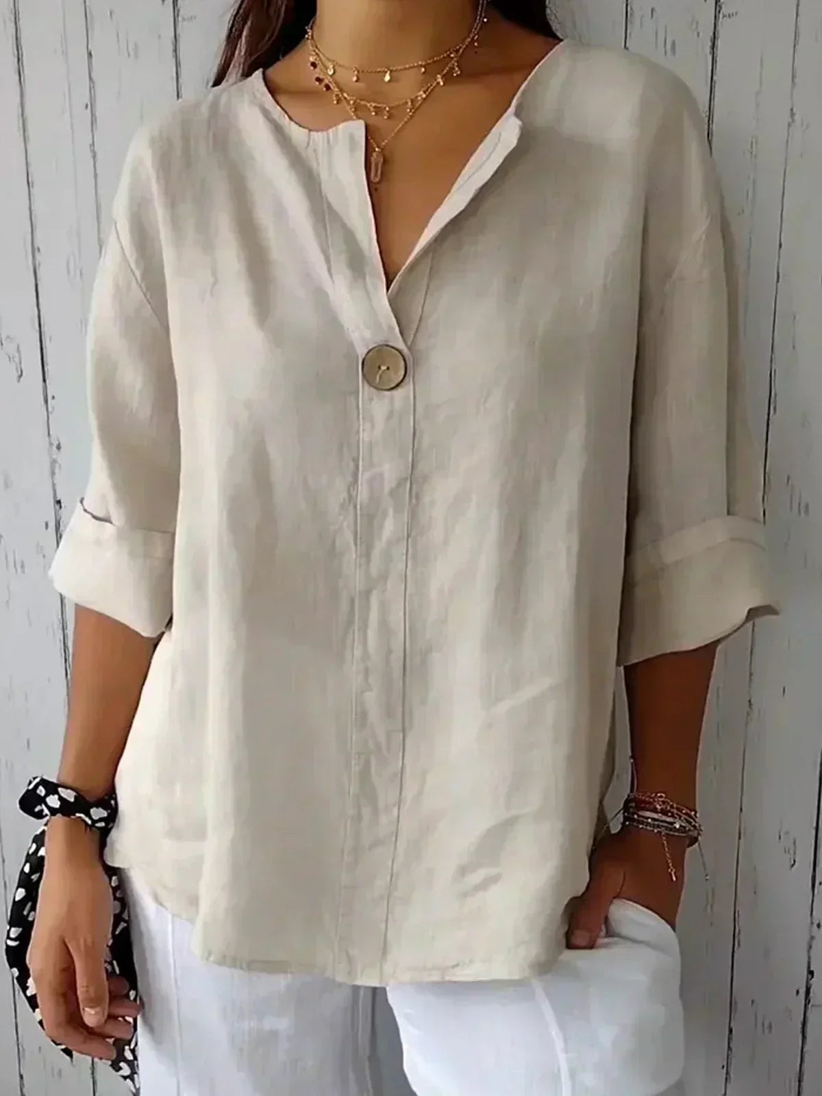 Ella | Elegant V-Neck 3/4 Sleeve Blouse for Women