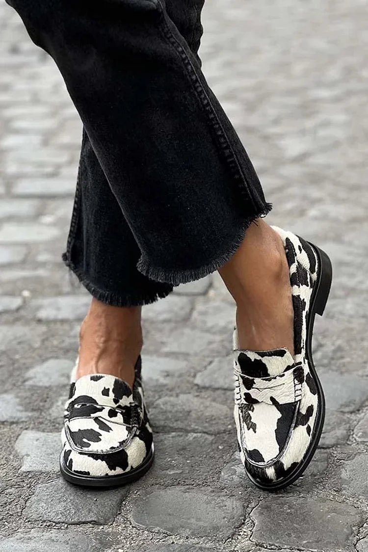 Jordana | Cow-Pattern Loafers for Women