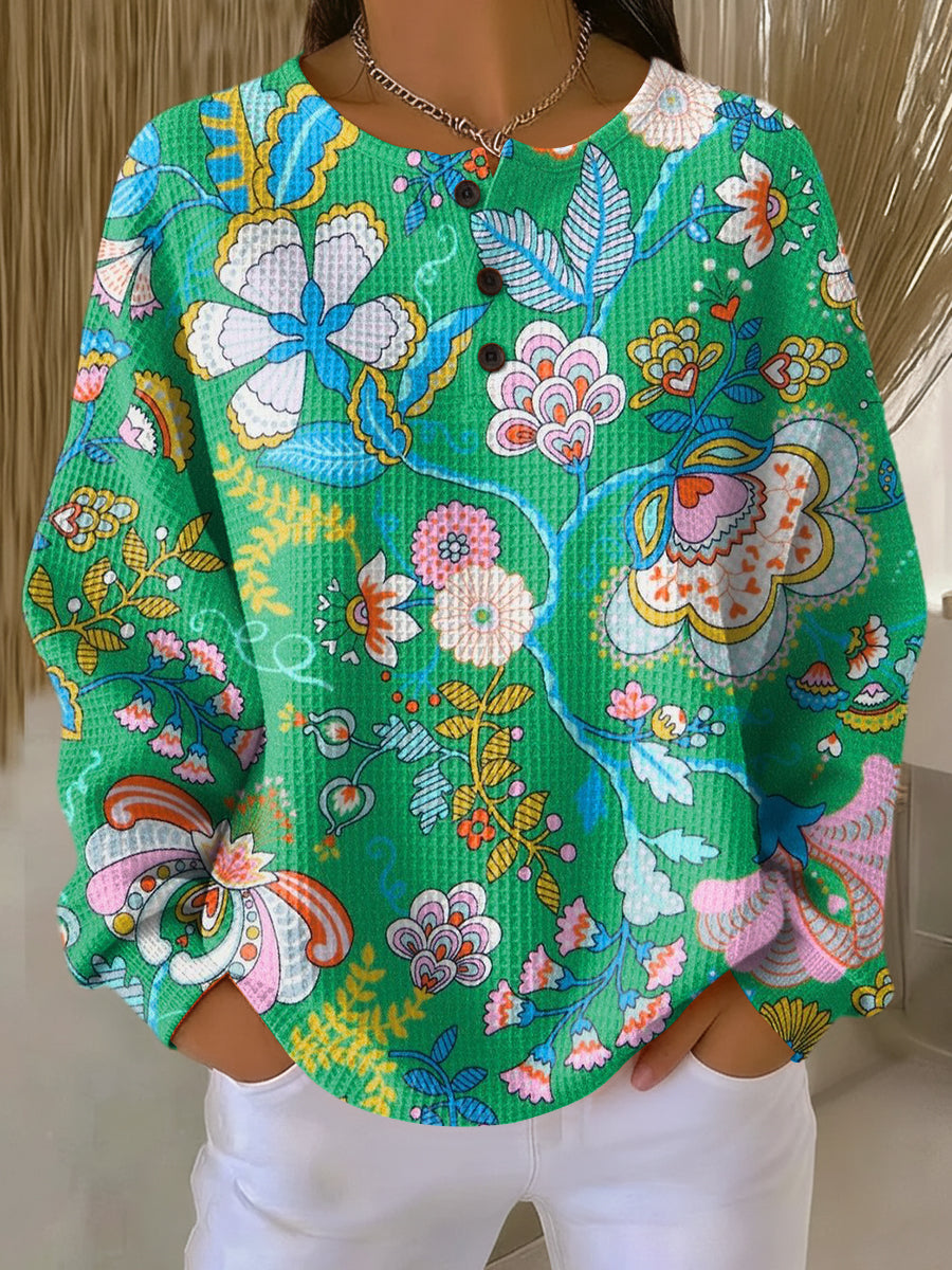 Sorylith | Colorful Ethnic Floral Print Sweater for Women