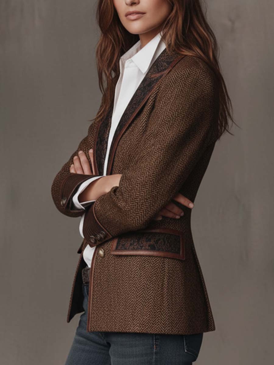 Odette | Herringbone Printed Panel Blazer for Women