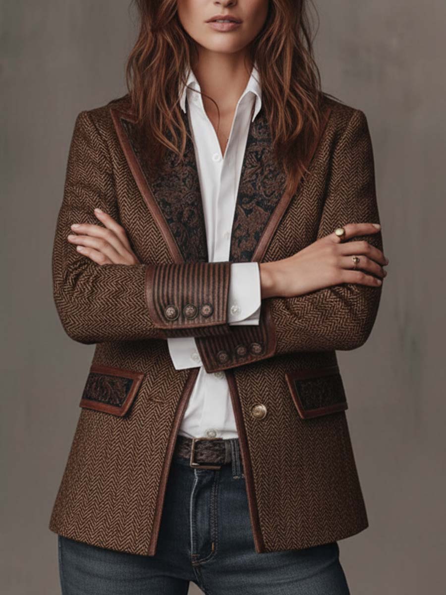 Odette | Herringbone Printed Panel Blazer for Women