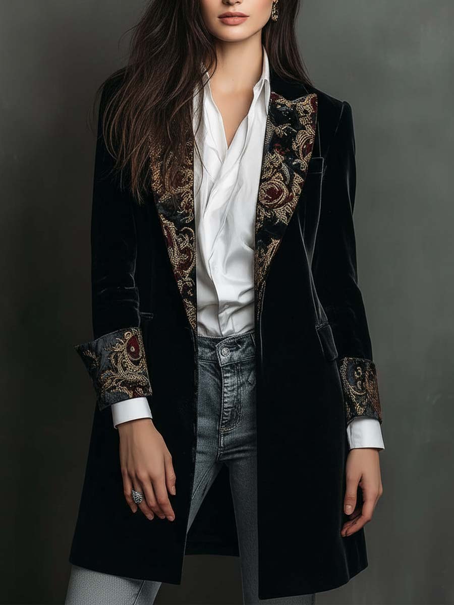 Marlene | Baroque Print Lapel Slim-Fit Blazer for Women