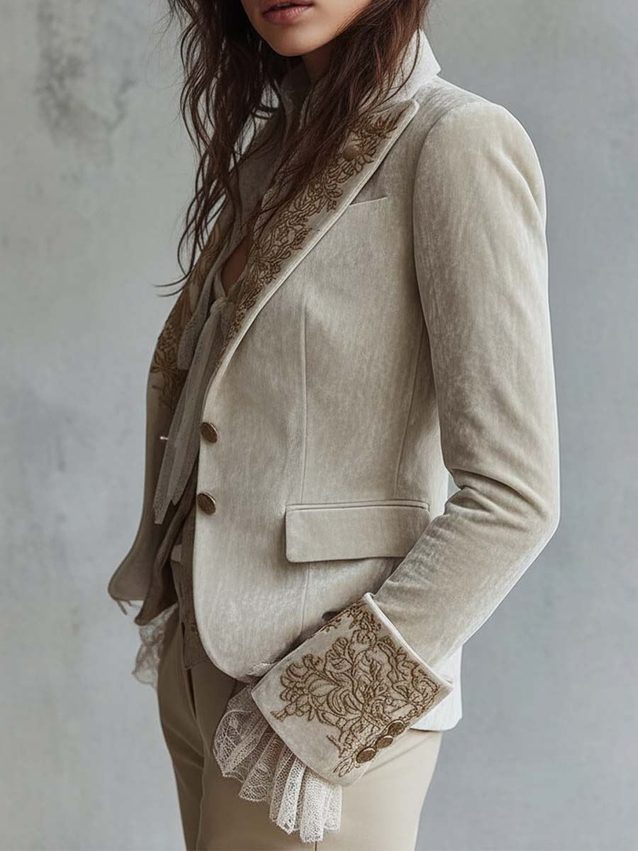 Ivette | Ivory Embroidered Tailored Blazer for Women