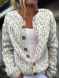 Ivadelle | Vintage Floral Ribbed Button-Front Cardigan