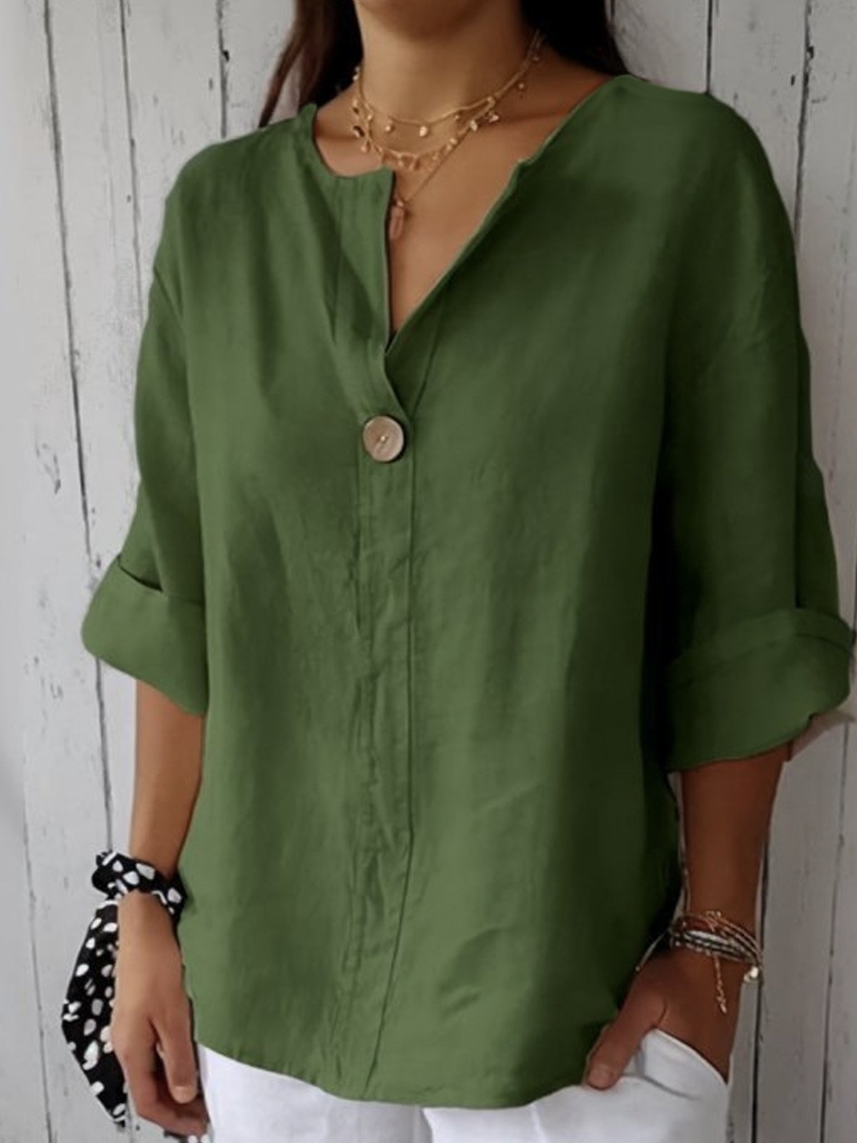 Ella | Elegant V-Neck 3/4 Sleeve Blouse for Women