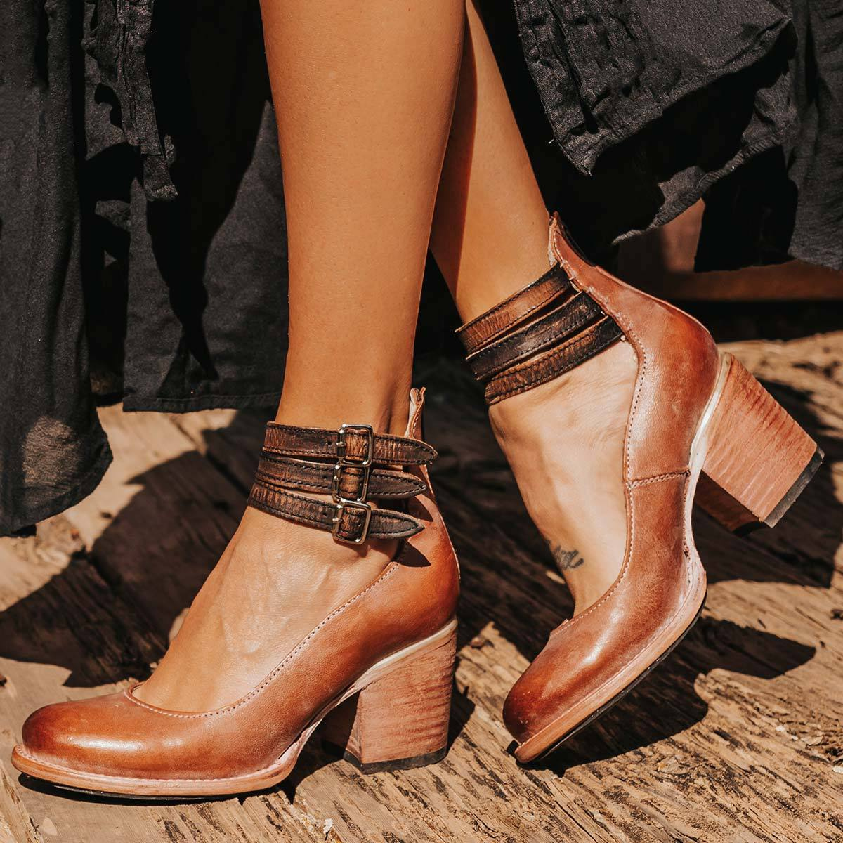 Elsa | Vintage Leather Strap Heels for Women
