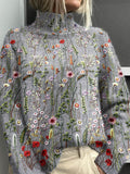 Emmeline | Vintage Floral Art Turtleneck Sweater for Women