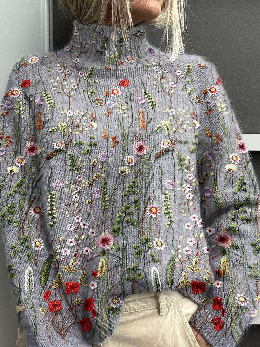 Emmeline | Vintage Floral Art Turtleneck Sweater for Women