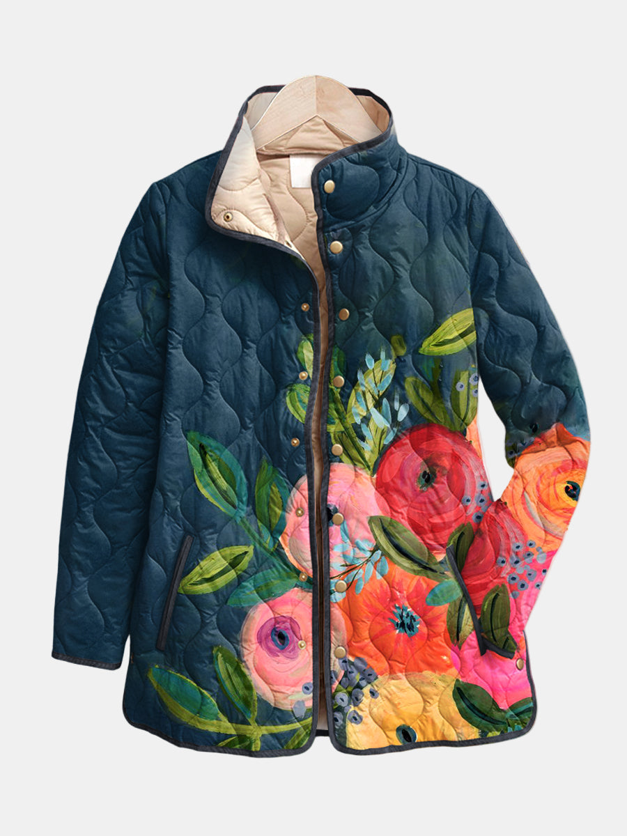 Amaya | Vintage Floral Print Quilted Jacket for Women