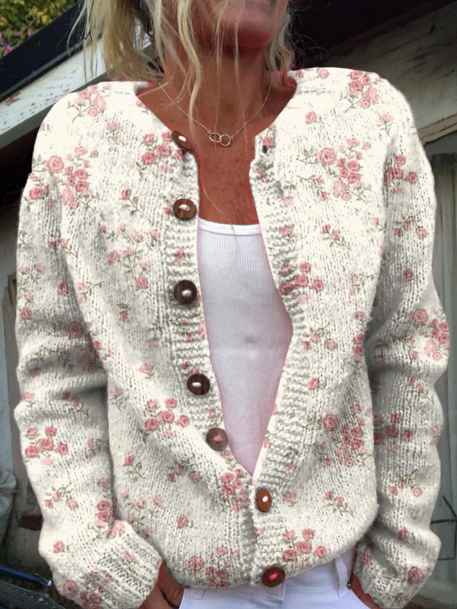 Evanthea | Vintage Floral Button-Front Cardigan Sweater