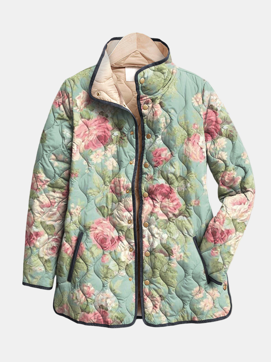 Carys | Retro Floral Patterned Quilted Jacket for Women