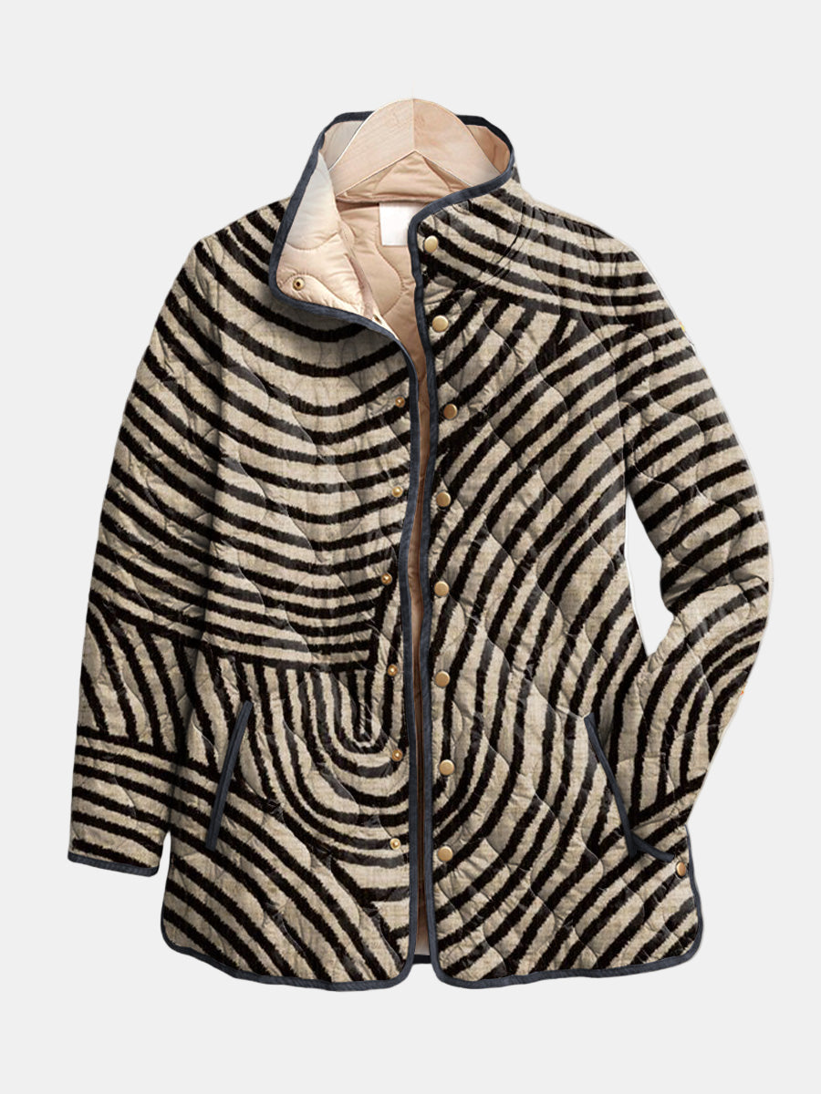 Inaya | Retro Hand-Drawn Circle Design Quilted Jacket for Women