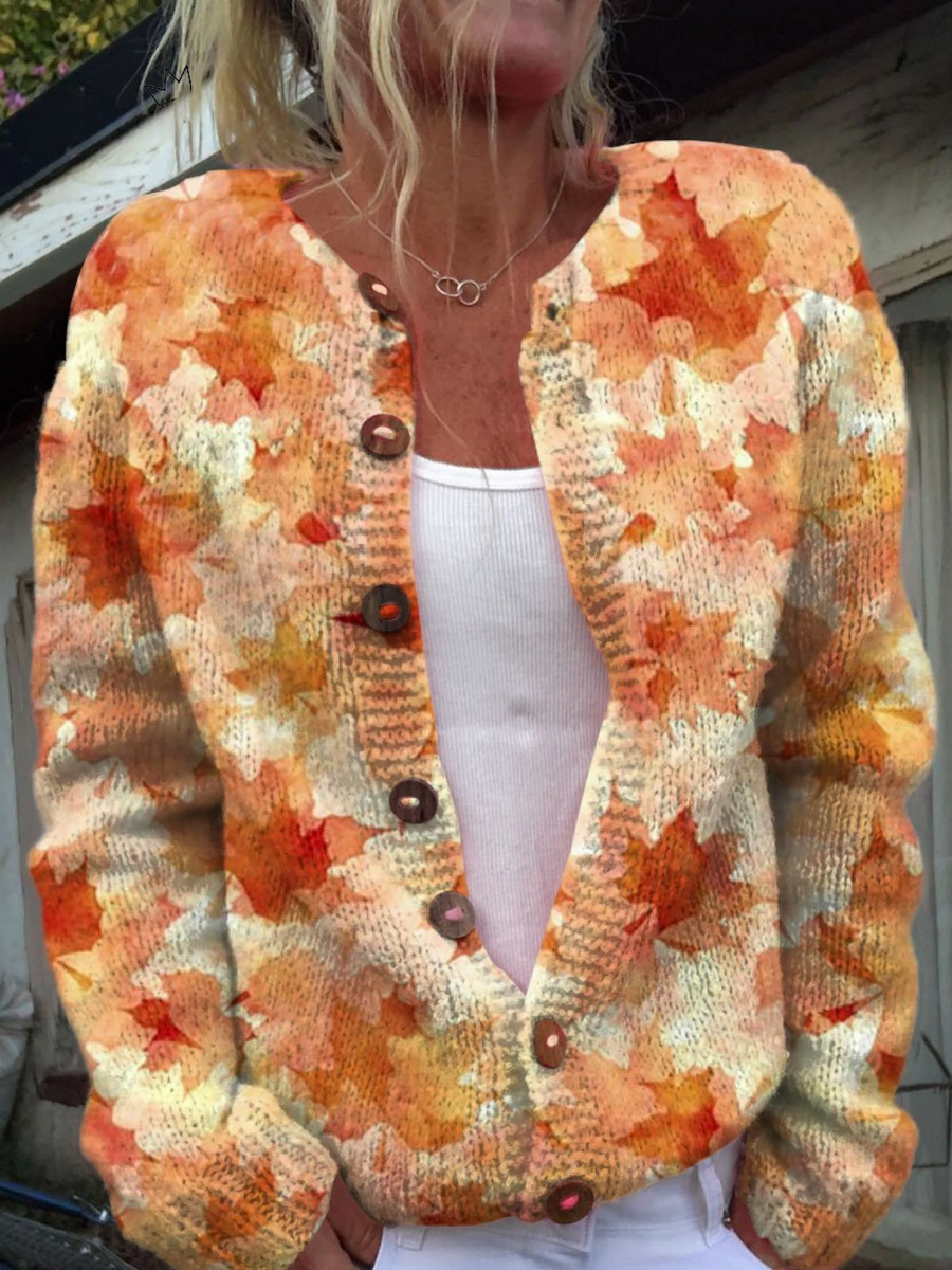 Briarwood | Maple Leaf Print Open-Front Vintage Cardigan