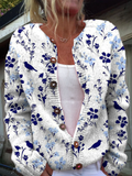 Vynora | Vintage Floral Bird Print Button-Front Cardigan