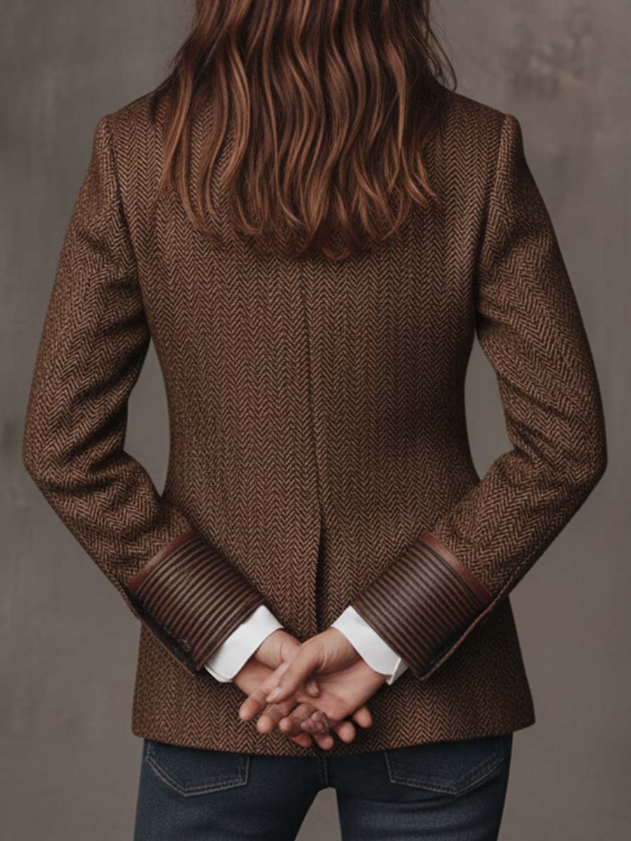 Odette | Herringbone Printed Panel Blazer for Women
