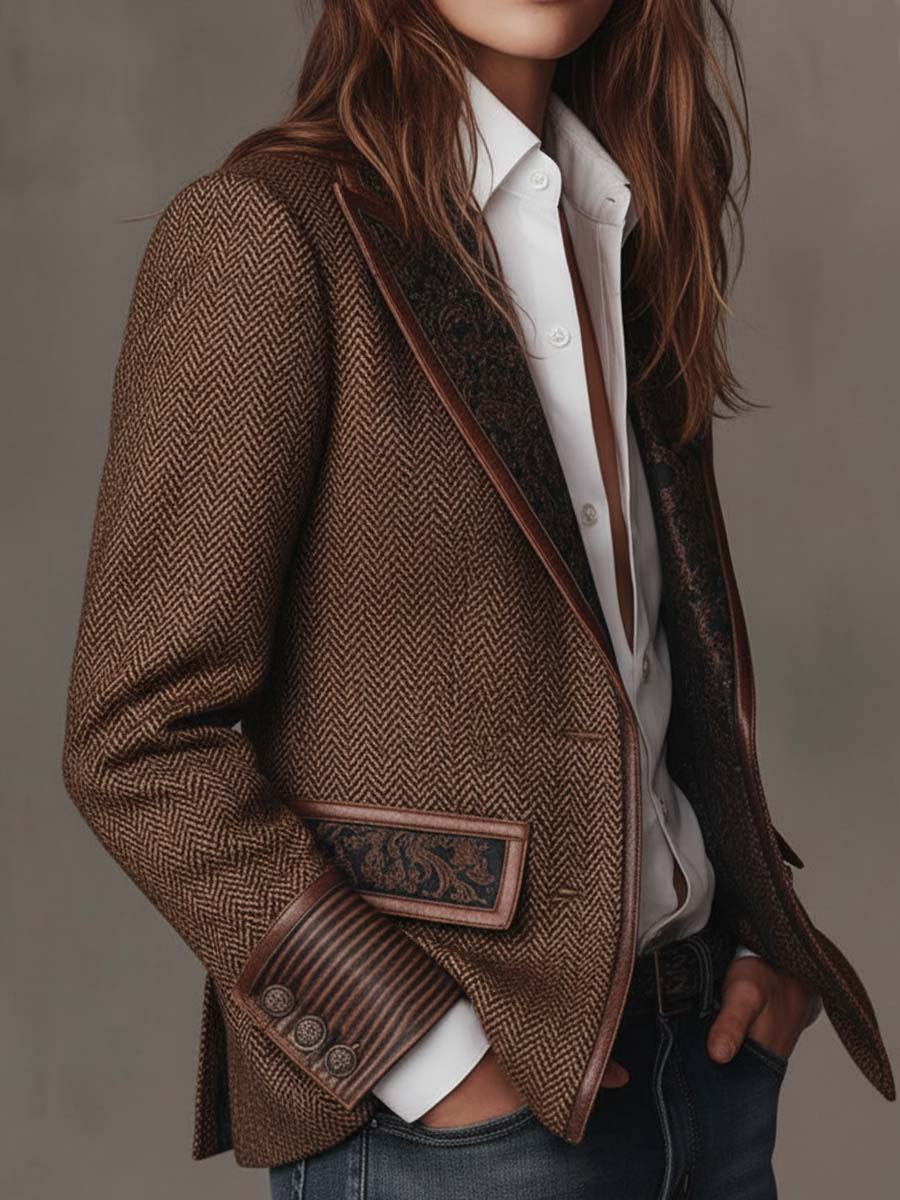Odette | Herringbone Printed Panel Blazer for Women