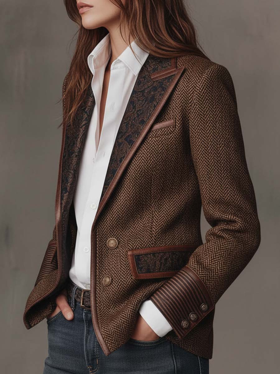 Odette | Herringbone Printed Panel Blazer for Women
