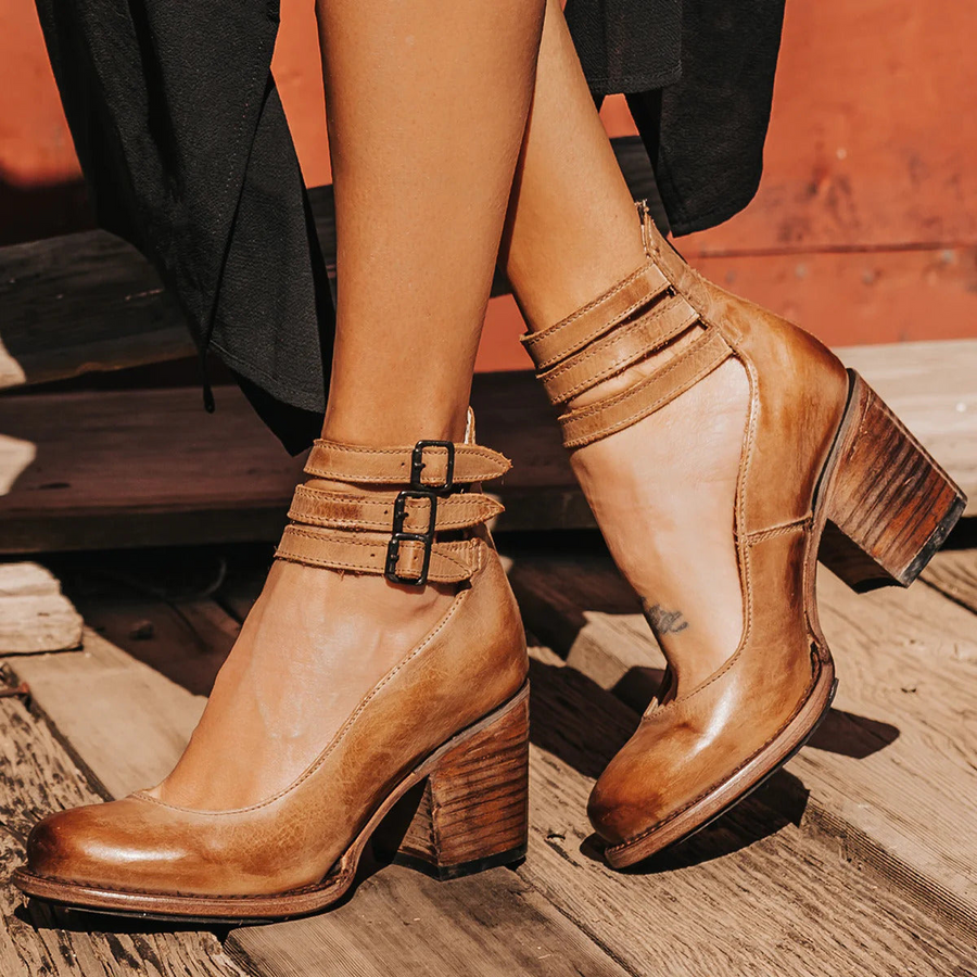 Elsa | Vintage Leather Strap Heels for Women