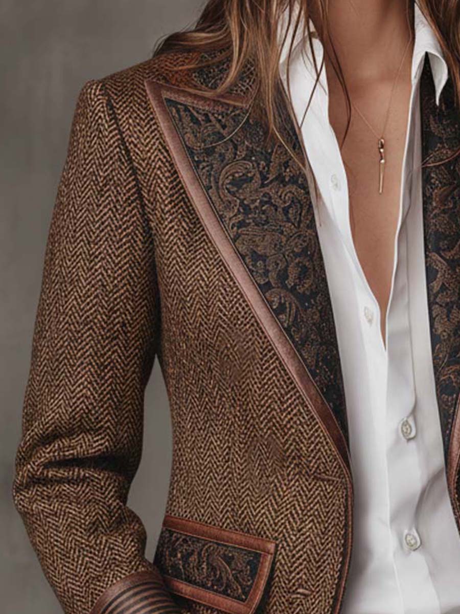 Odette | Herringbone Printed Panel Blazer for Women