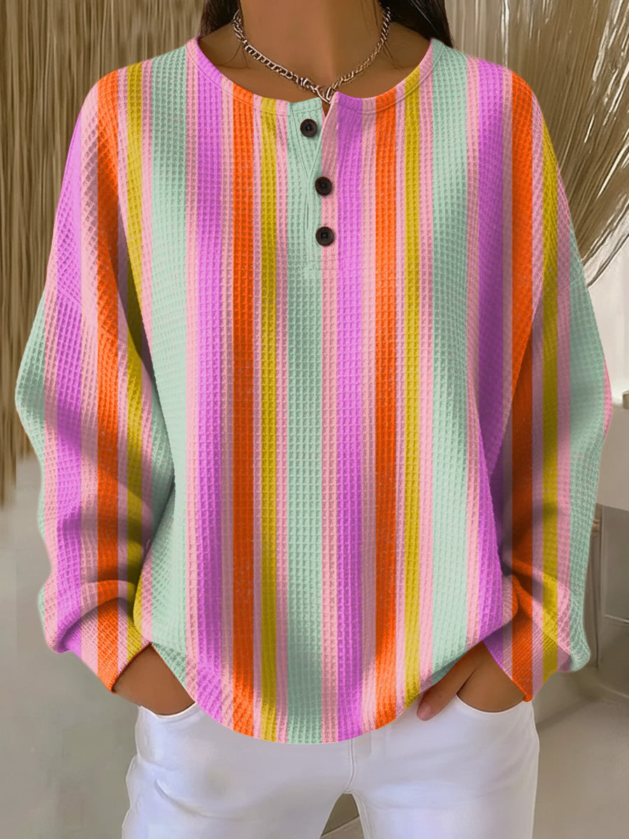 Mille | Waffle-Knit Sweater with Colorful Stripes for Women
