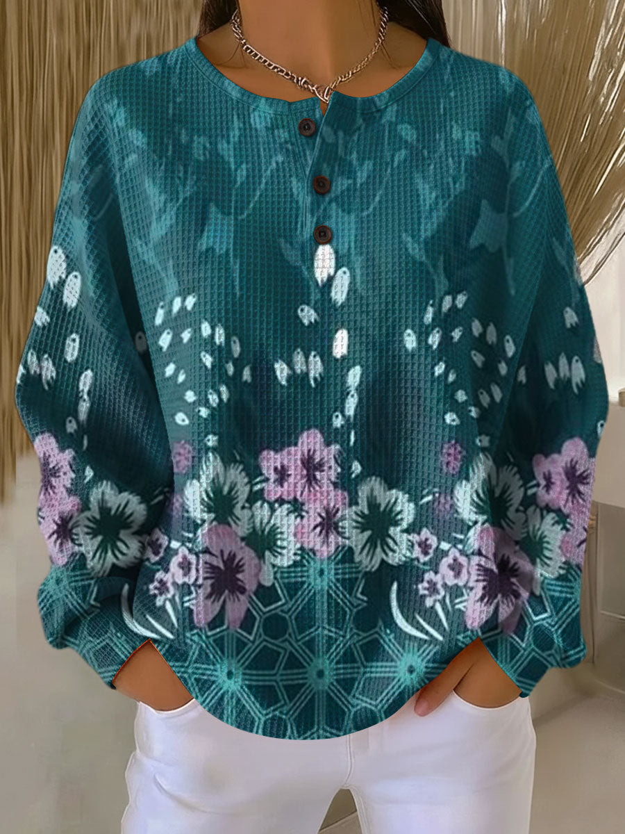 Nora | Waffle-Knit Sweater with Floral Color Pattern for Women
