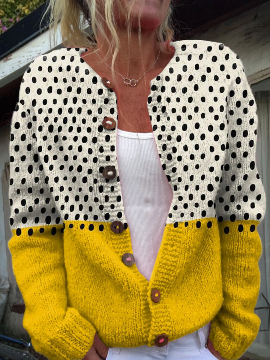 Junella | Vintage Colorblock Polka-Dot Cardigan