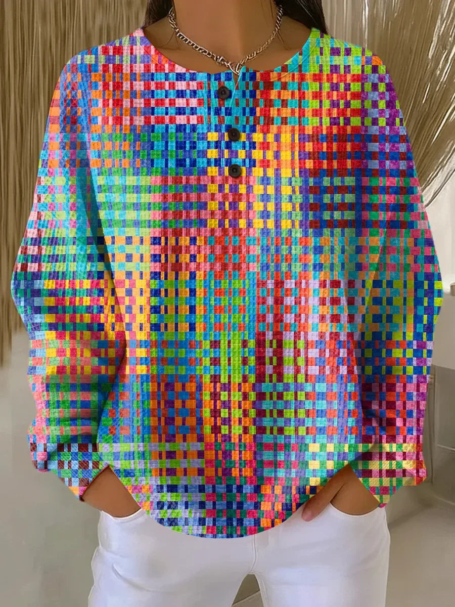 Rosa | Colorful Tartan Waffle-Knit Sweater for Women