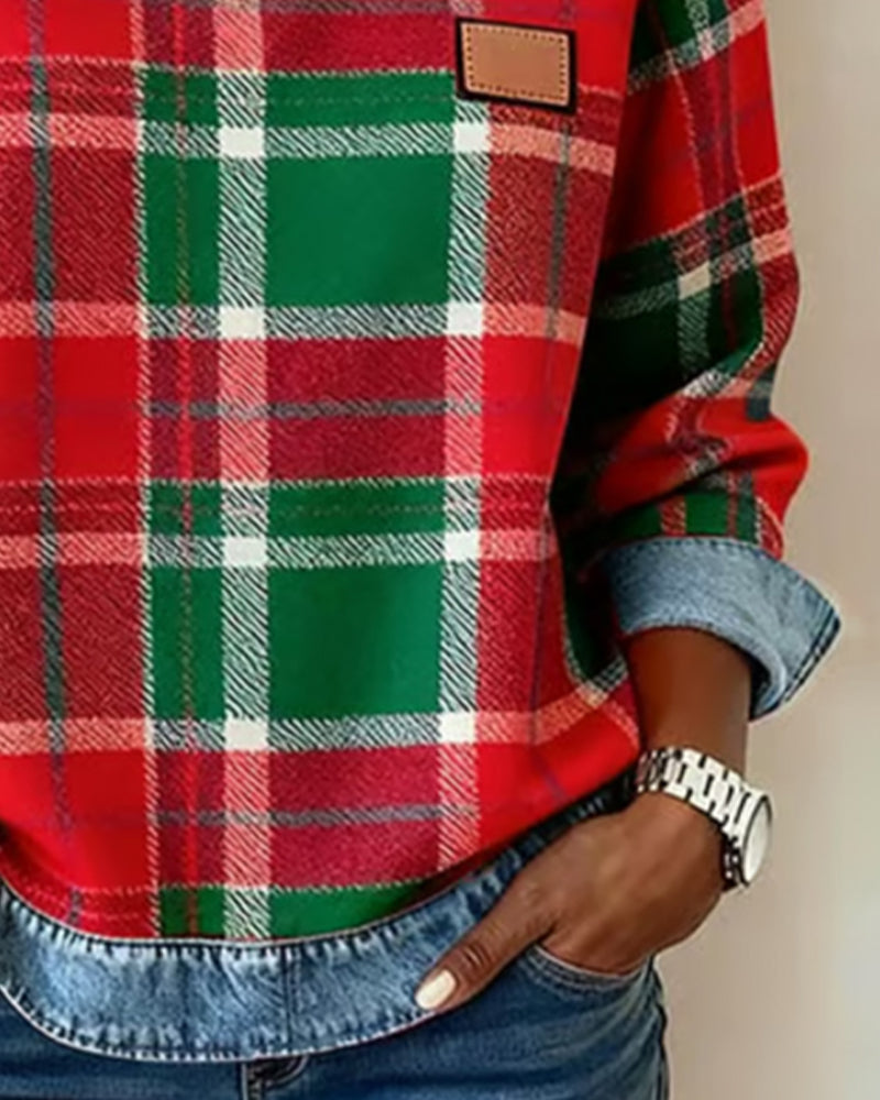 Checkered Patchwork Sweatshirt for Women