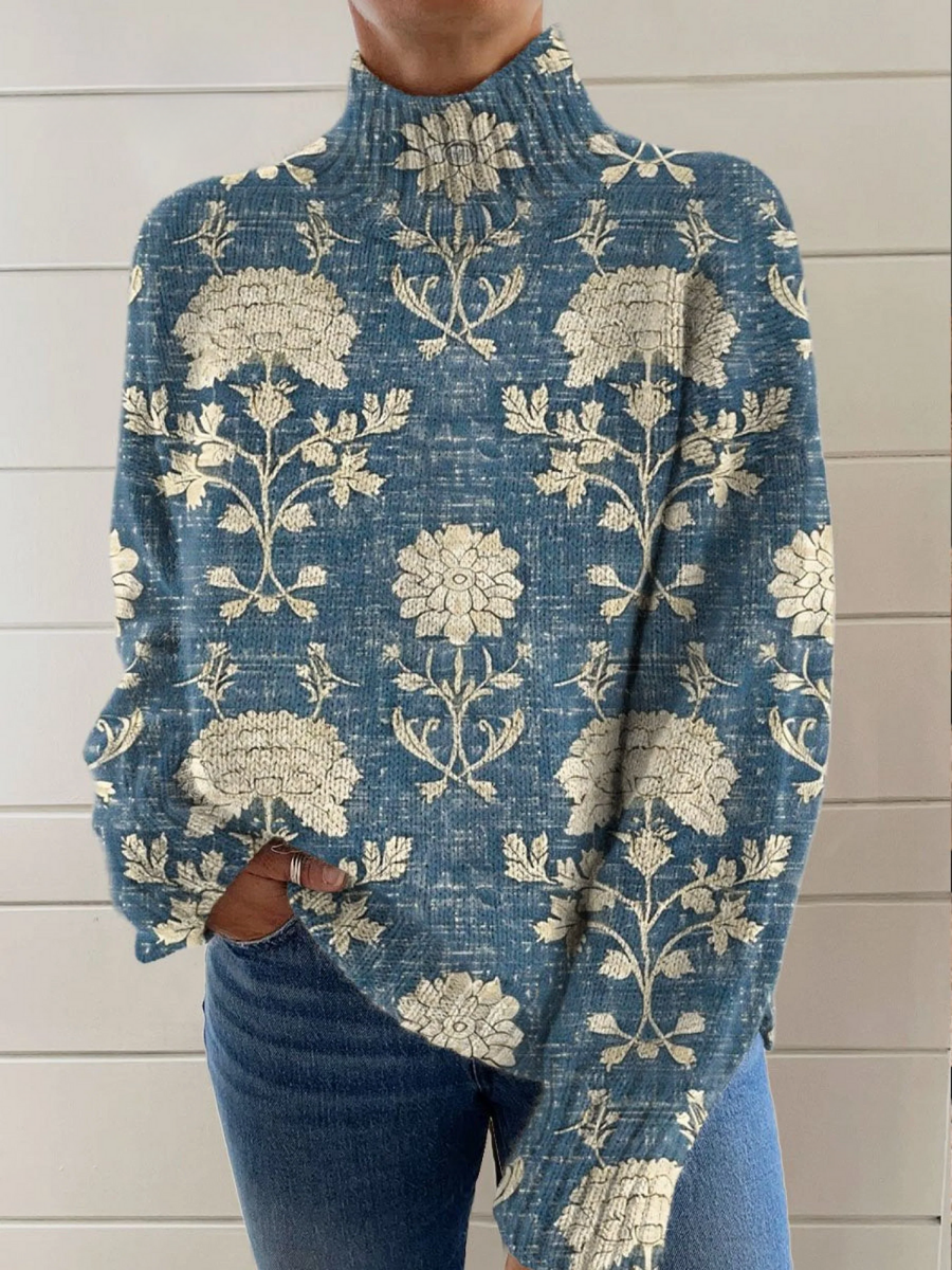 Aubrie | Vintage Floral Crochet Turtleneck Sweater for Women