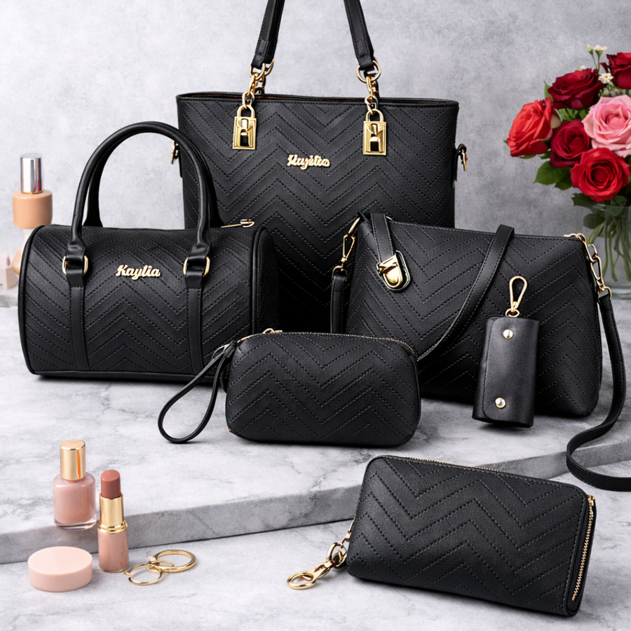 Amanda | Classic 6-Piece PU Leather Tote & Crossbody Bag Set for Women