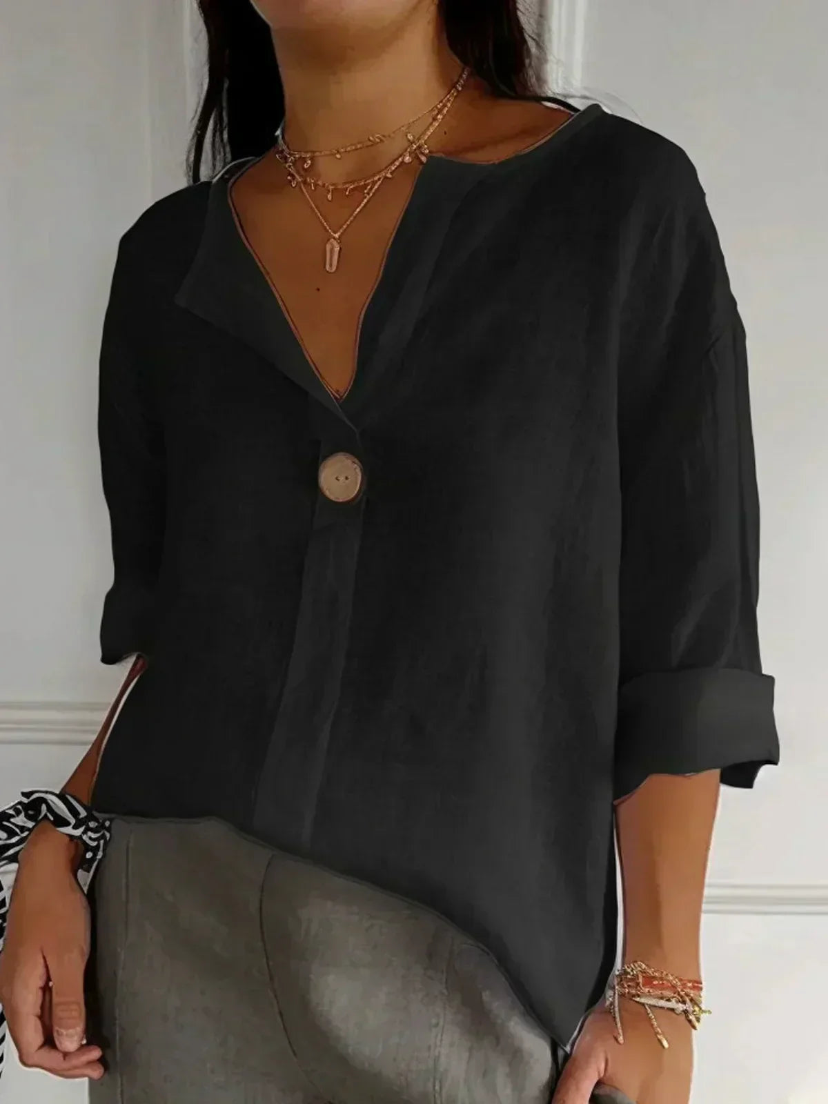 Ella | Elegant V-Neck 3/4 Sleeve Blouse for Women