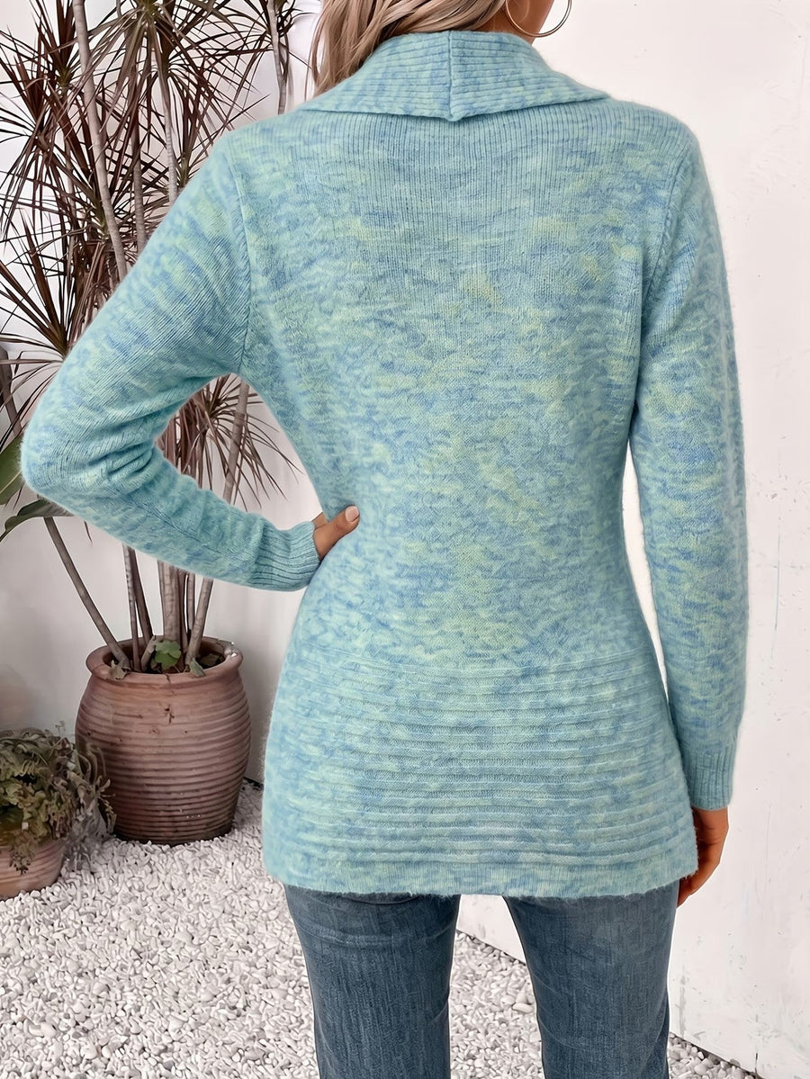Nova | Aqua Ribbed Knit Button-Tab Cardigan for Women