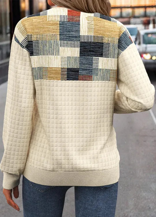 Linora | Patchwork Waffle Knit Button Sweater for Women
