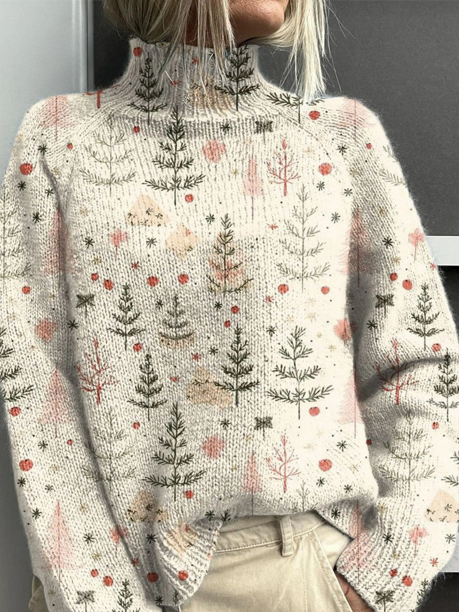 Alisha | Christmas Tree Art Print Turtleneck Sweater for Women