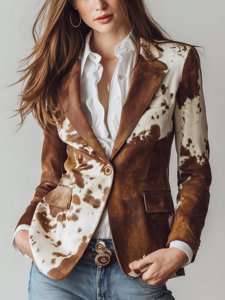 Delaney | Vintage Cow Print Eco-Friendly Blazer for Women