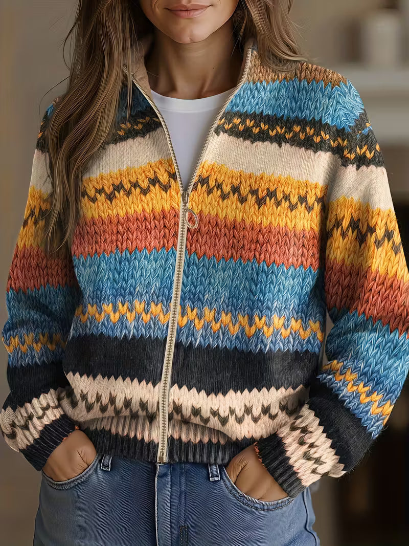 Yseult | Multicolor Zigzag Striped Knit Cardigan for Women