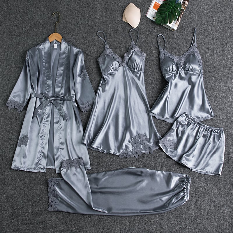 Rebecca | 5-Piece Silk Lace Nightwear Set for Women