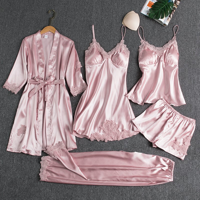 Rebecca | 5-Piece Silk Lace Nightwear Set for Women