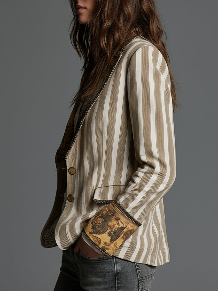 Harlow | Boho Striped Printed Lapel Blazer for Women
