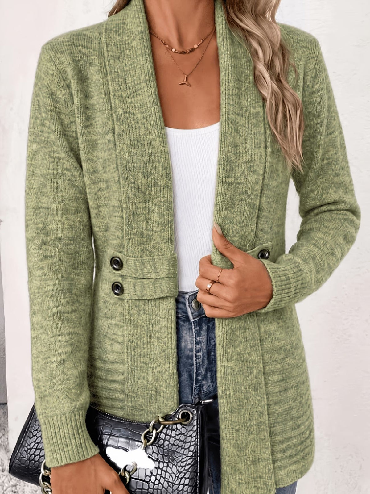 Tessa | Sage Ribbed Knit Button-Tab Cardigan for Women