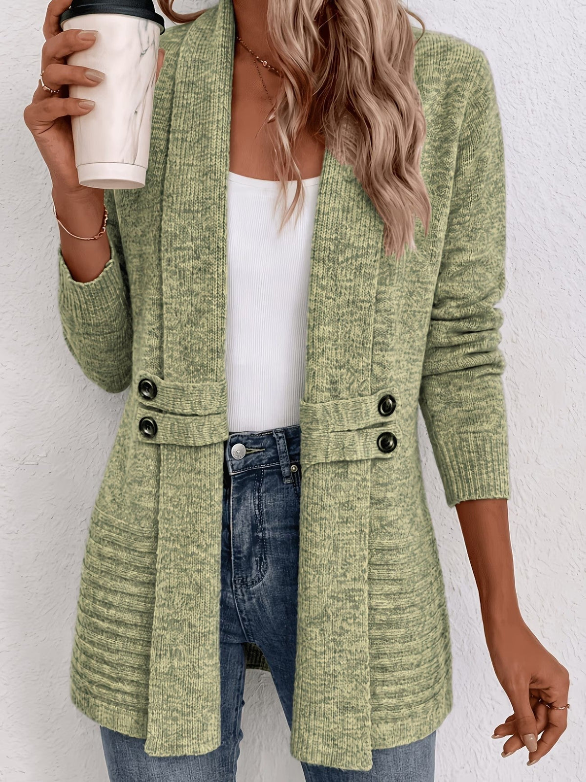 Tessa | Sage Ribbed Knit Button-Tab Cardigan for Women