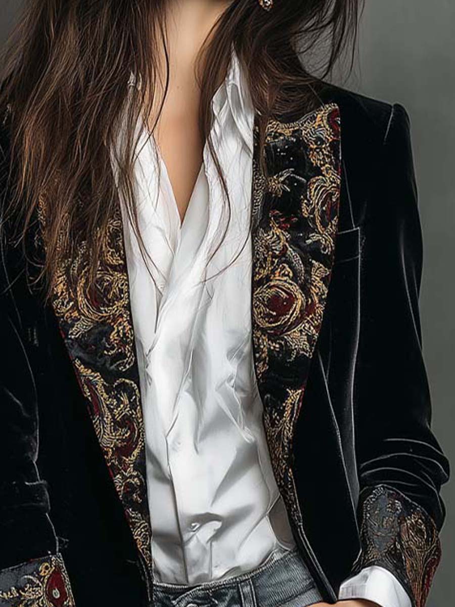 Marlene | Baroque Print Lapel Slim-Fit Blazer for Women