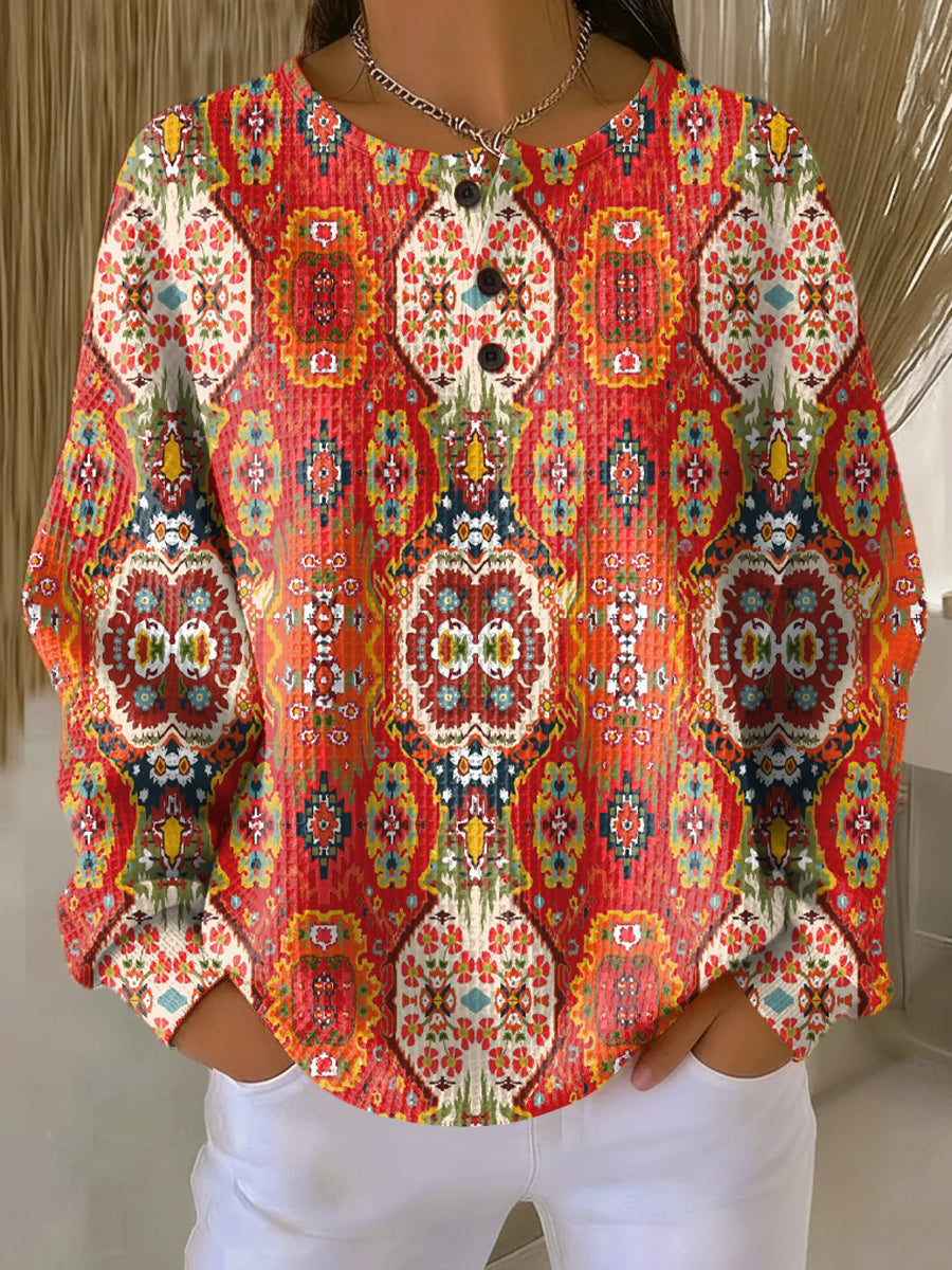 Selma | Waffle-Knit Sweater with Ethnic Floral Pattern for Women