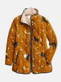 Eira | Casual Black Cat Halloween Print Quilted Jacket for Women