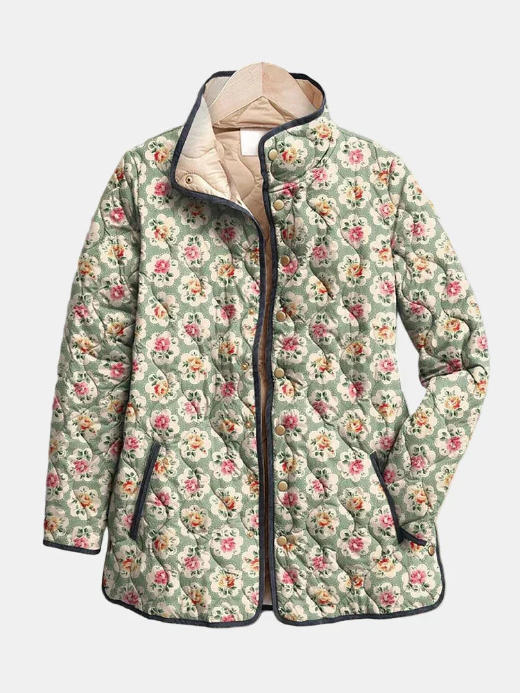 Aveline | Vintage Floral Art Print Quilted Jacket for Women