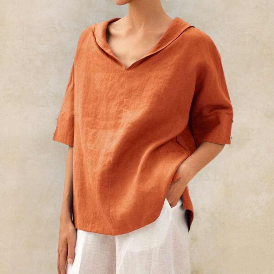 Lilia | Elegant V-Neck Work Pullover Top for Women
