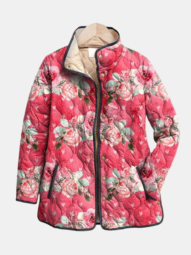 Freya | Charming Pink Floral Print Quilted Jacket for Women