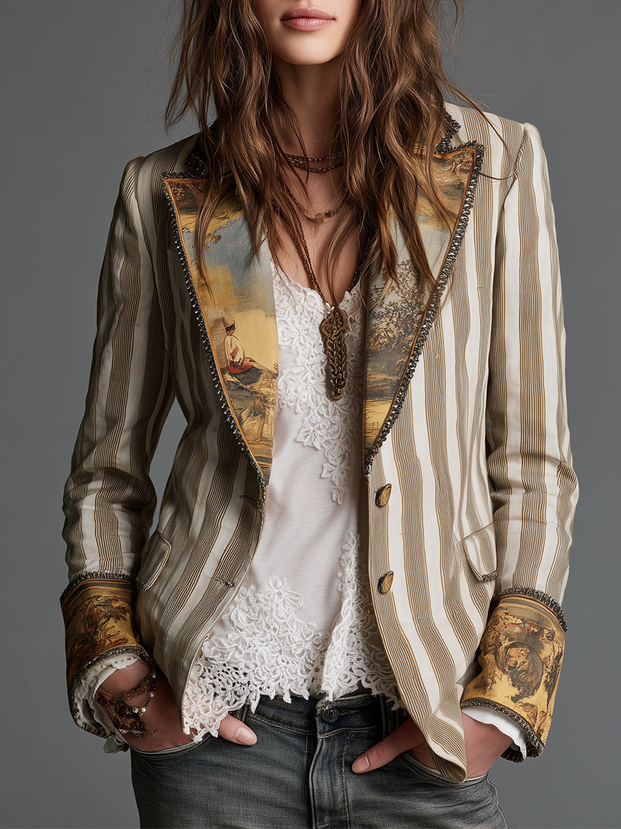 Harlow | Boho Striped Printed Lapel Blazer for Women